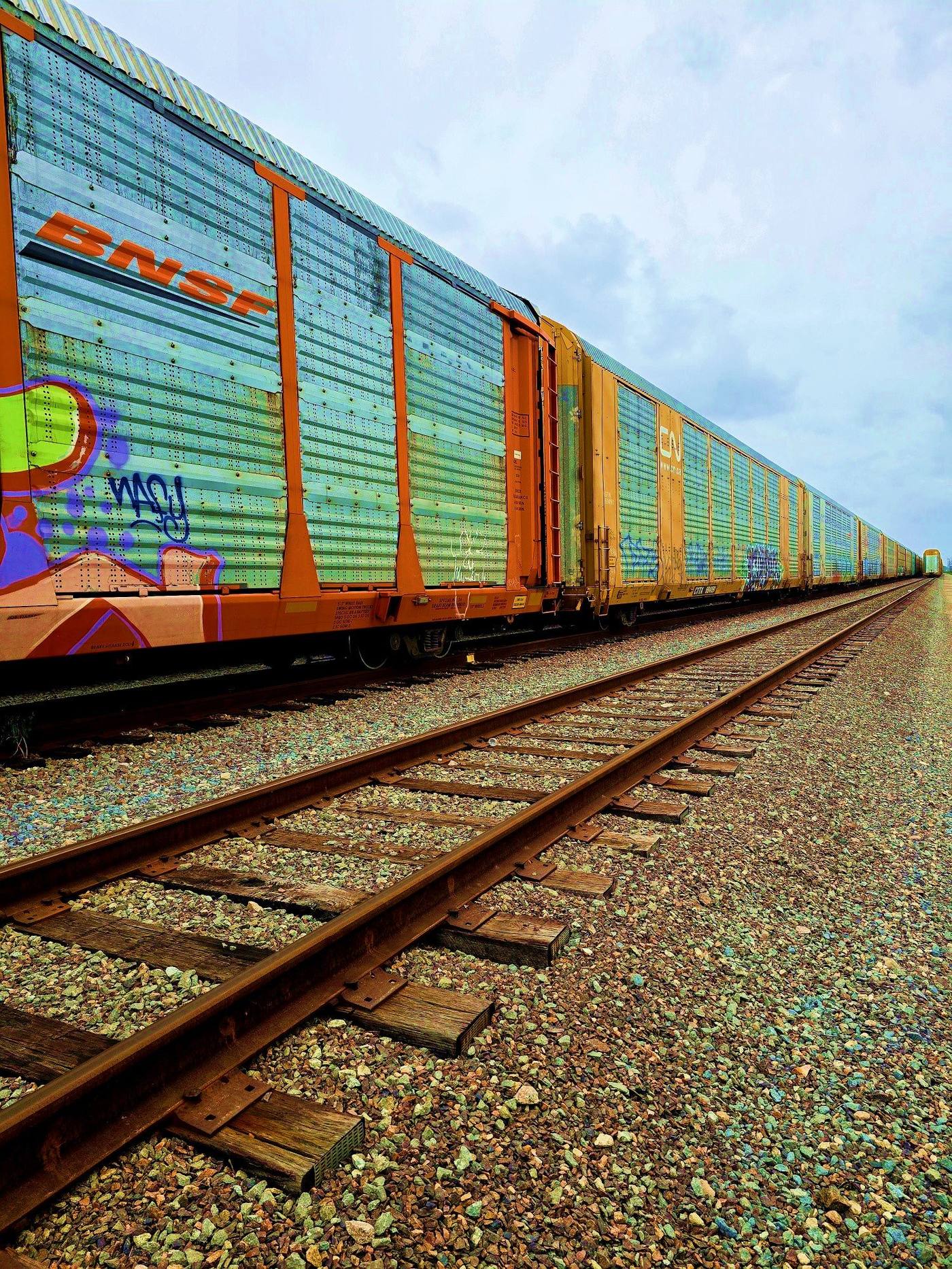Autorack train on the line